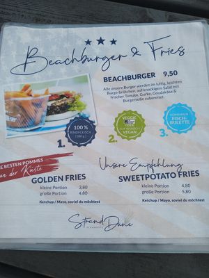 Speisekarte at Die Stranddüne in Scharbeutz