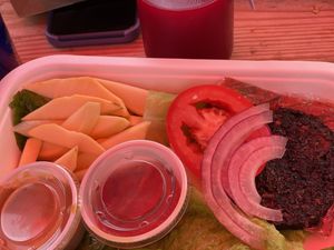 Burger and fries  at Ionie Organic Cafe in Sarasota