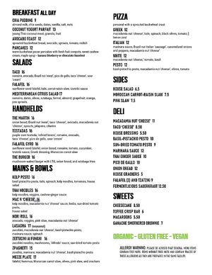 Menu at Ionie Organic Cafe in Sarasota