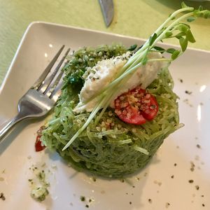 Kelp Pesto dish is beautiful and delicious! at Ionie Organic Cafe in Sarasota