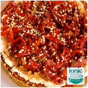 Italian “Sausage” & Caramelized Onions Pizza at Ionie Organic Cafe in Sarasota