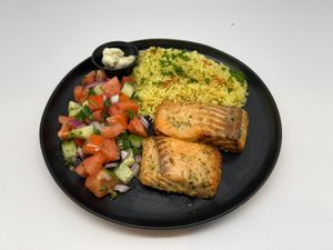 Salmon Kabob at Layaly Mediterranean Restaurant in Chamblee