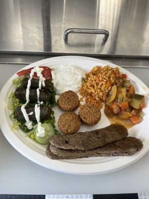 Delicious fresh find platter, falafel DOLMADES ratatouille, bulgur, rice, red lentil soup good for two people  at Zaza Mediterranean & Turkish Food in Anacortes