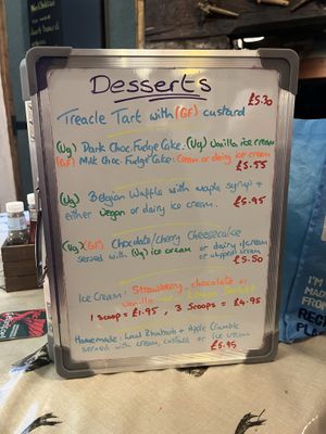 Vegan dessert menu  at The White Hart Inn in Brecon