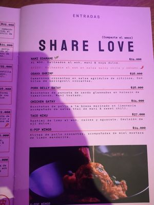 Edamame on menu at Restaurante Nami in Cartagena