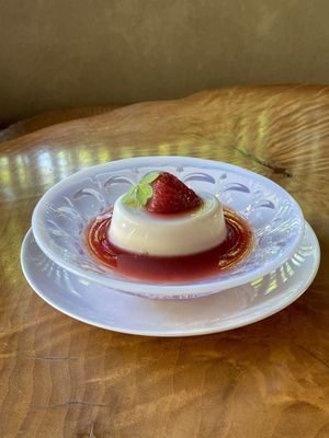 Silken tofu & strawberry   at Rokaku Tea House - Hexagon Cafe  in Miyajima