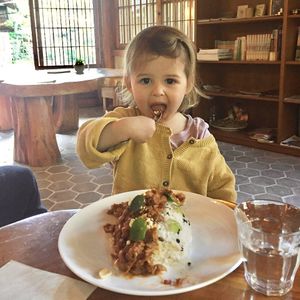 Non-spicy vegan curry that even a 2-year-old can eat.  at Rokaku Tea House - Hexagon Cafe  in Miyajima