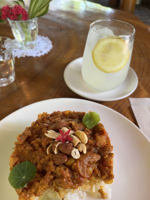Vegan curry and homemade lemonade   at Rokaku Tea House - Hexagon Cafe  in Miyajima