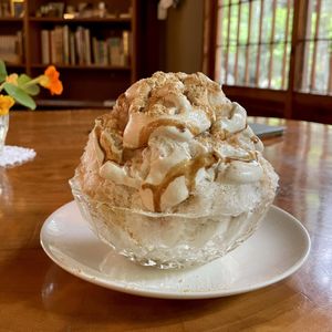 Shaved ice soy & brown sugar   at Rokaku Tea House - Hexagon Cafe  in Miyajima
