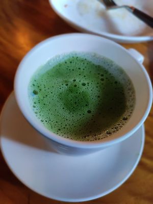 Matcha soy latte at Rokaku Tea House - Hexagon Cafe  in Miyajima
