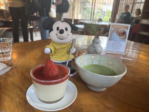 Soy milk pudding with strawberries   at Rokaku Tea House - Hexagon Cafe  in Miyajima