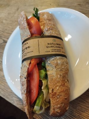 It was with tomatoes, soy thingis and vegan aioli at Green Caffè Nero in Warsaw