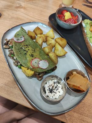 Omelette with kimchi at Morgentau. in Barcelona