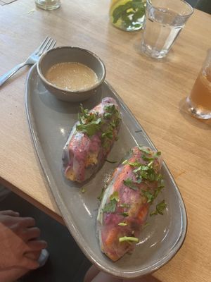 Tempeh Summer Rolls with Peanut Sauce!  at Morgentau. in Barcelona