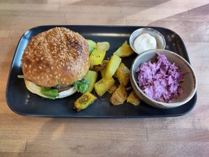 Black Bean Burger at Morgentau. in Barcelona