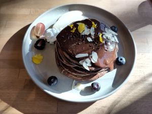 Chocolate & Orange Pancakes at Morgentau. in Barcelona