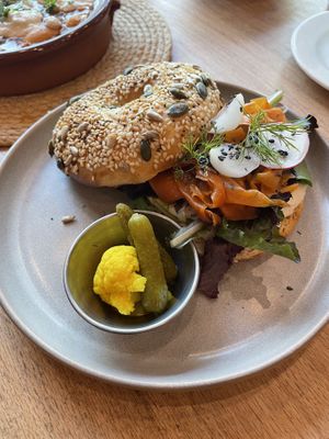 Vegan salmon bagel. Soooo good 😛  at Morgentau. in Barcelona
