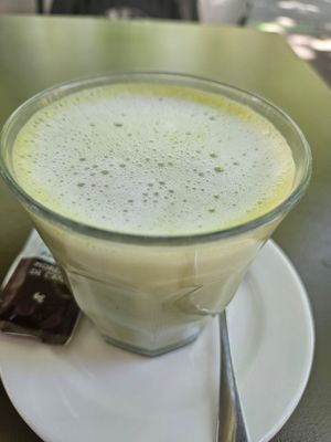 Matcha Oat Latte at Morgentau. in Barcelona