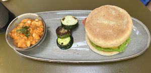 Breakfast muffin and beans  at Morgentau. in Barcelona