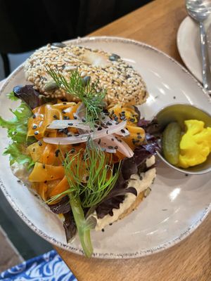 Salmon bagel  at Morgentau. in Barcelona