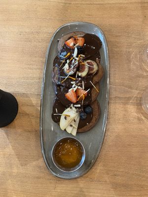 Chocolate Orange Pancakes!  at Morgentau. in Barcelona