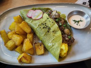 Cheese and mushroom omelette at Morgentau. in Barcelona