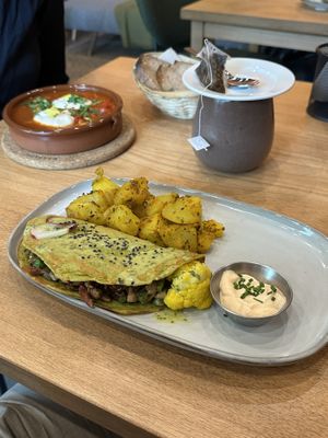 Chickpea omelette  at Morgentau. in Barcelona