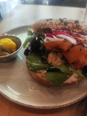 Salmon bagel at Morgentau. in Barcelona