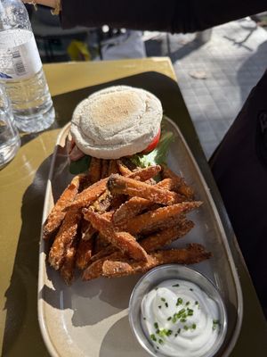  Burger with sweet potato fries at Morgentau. in Barcelona