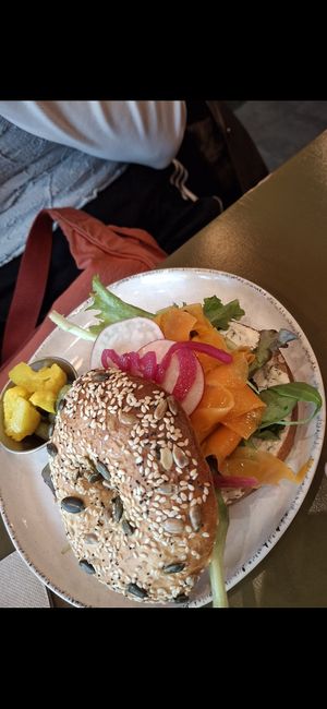 Salmon Bagel at Morgentau. in Barcelona
