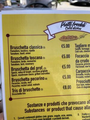 Menu  at Bar Caffetteria La Colonna in Lucca