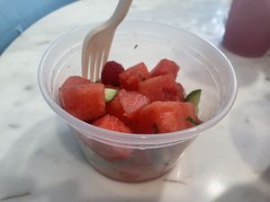 Watermelon cucumber mint fruit salad  at Garden Party in Rockledge