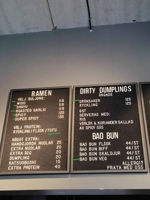 Menu at Asian Xpress in Gothenburg