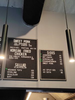 Menu at Asian Xpress in Gothenburg
