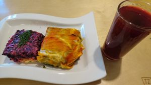 buffet food and berry drink at Cafe Ukrop in St Petersburg