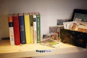 Shelf with books at Cafe Ukrop in St Petersburg