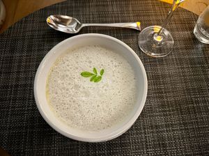 Vegan pumpkin soup at Salt in West End Village