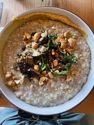 Savory mushroom and summer veggie porridge 🥰  at Livbud Cafe in Seattle