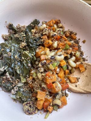 Collard greens & cowpeas bowl  at Livbud Cafe in Seattle