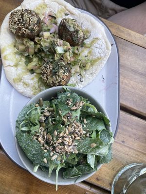 Falafel wrap and side salad  at Livbud Cafe in Seattle