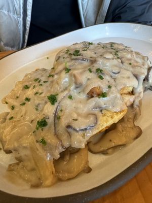 Biscuits and mushroom gravy —yum!  at Livbud Cafe in Seattle