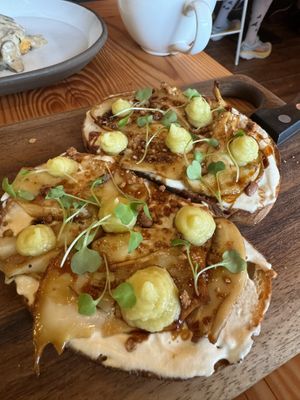 Pine nut ricotta and mushroom toast  at Livbud Cafe in Seattle