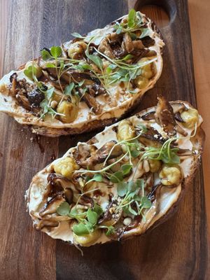 Pine nut ricotta, leek confit, mushroom toast —recommend!  at Livbud Cafe in Seattle
