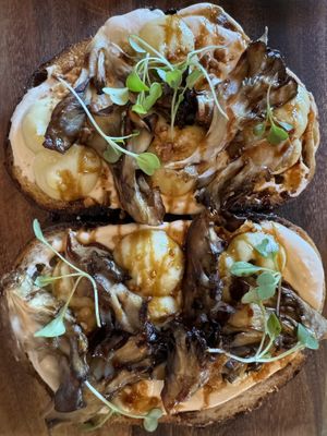 Mushroom pine nut toast —so yum  at Livbud Cafe in Seattle