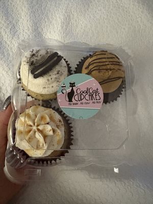 cookies and cream, some sort of coffee one, and an apple cinnamon something (i don’t remember oopsie)  at Cool Cat Cupcakes in Fredericksburg