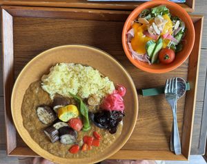 Seasonal veggie curry with salad  at Veggie Cafe Mazina in Fujinomiya