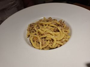 Pici with soy ragu at Sarma Bistrot in Arezzo
