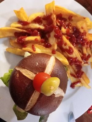 vegan falafel burger & fries at Alte Feuerwache in Cologne