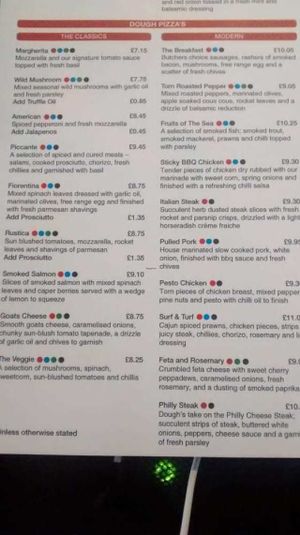 Pizzas (June 2015 menu) at Dough Pizza Kitchen in Manchester