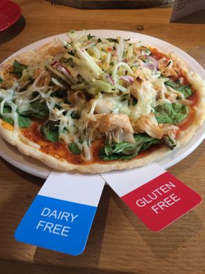 Vegan & GF BBQ jackfruit pizza at Dough Pizza Kitchen in Manchester